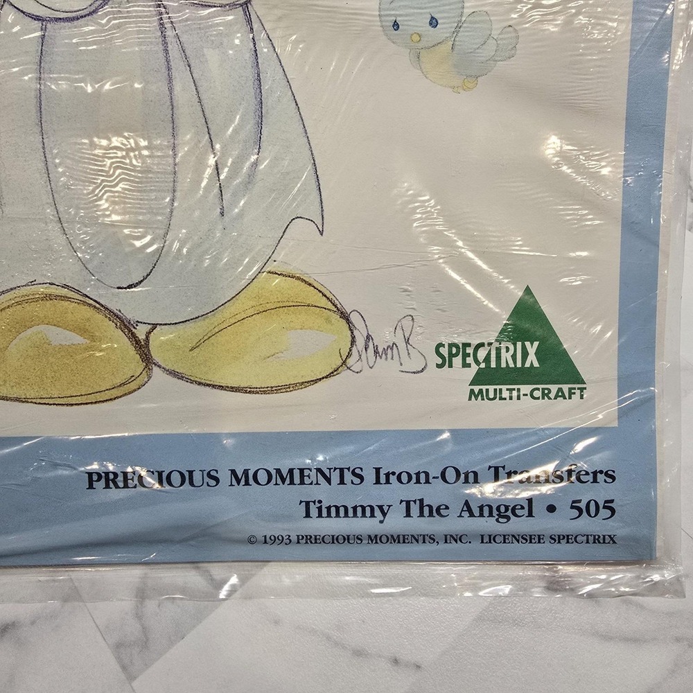 Vtg Precious Moments Iron-On Transfer Design - Timmy the Angel #505 1993 Boy NEW - Picture 3 of 4
